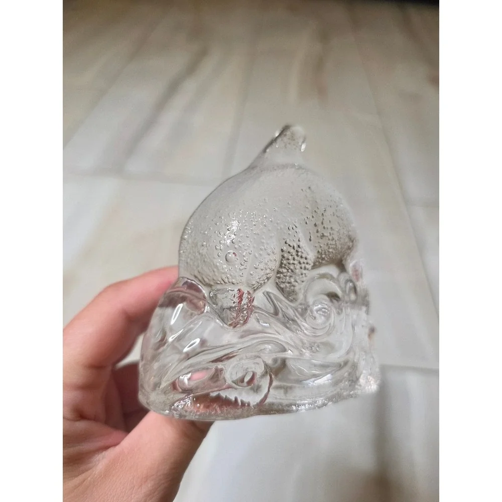 Clear Art Glass Dolphin Wave Votive Candle Holder Nautical Figurine 4.5‎ inch E1